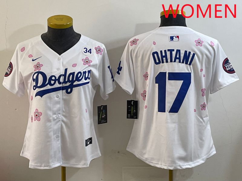 Women Los Angeles Dodgers #17 Ohtani White Sakura Edition 2025 Nike MLB Jersey style 4